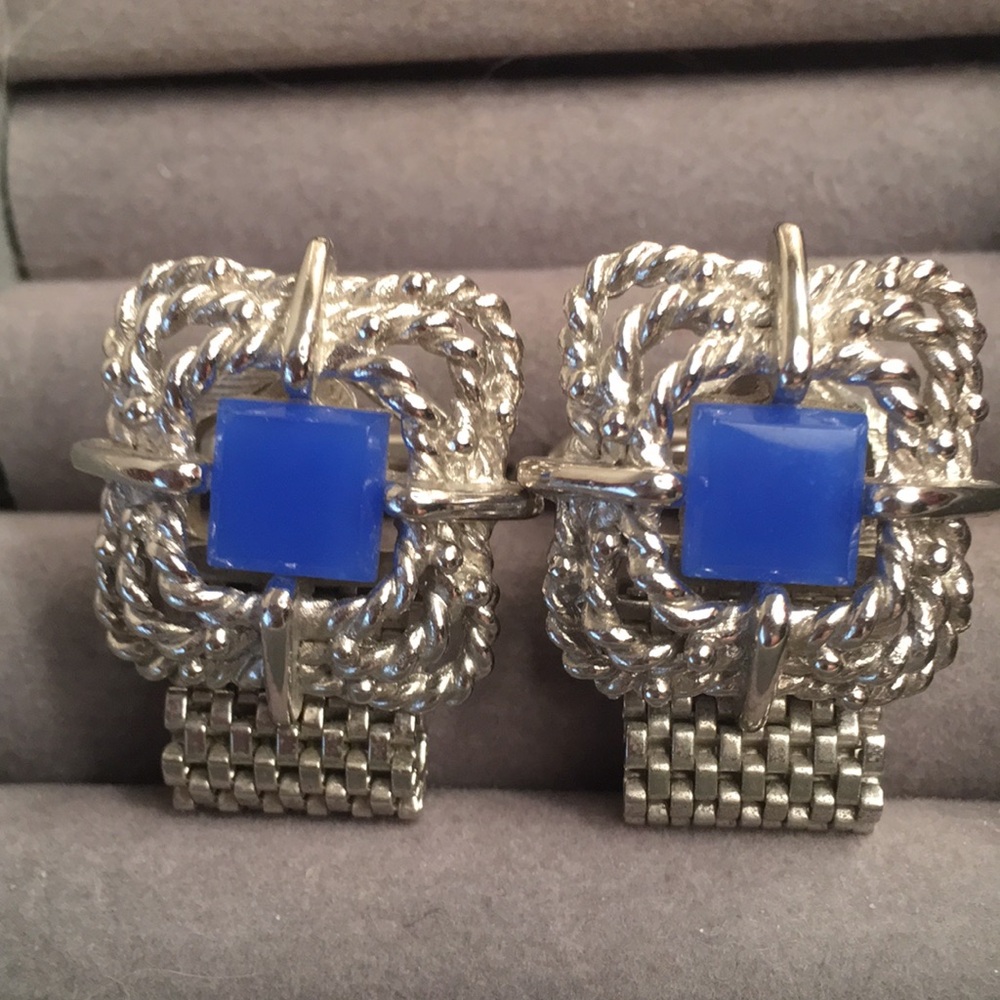 Vintage Blue Tiger Eye Mesh Cuff Links